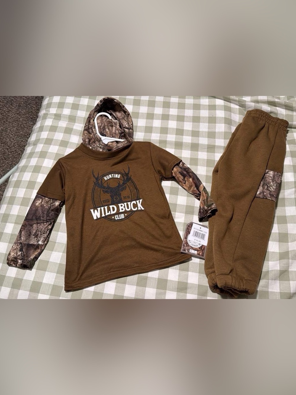 Wild Buck Club Kids' Brown Hooded Hunting Graphic Top with pants